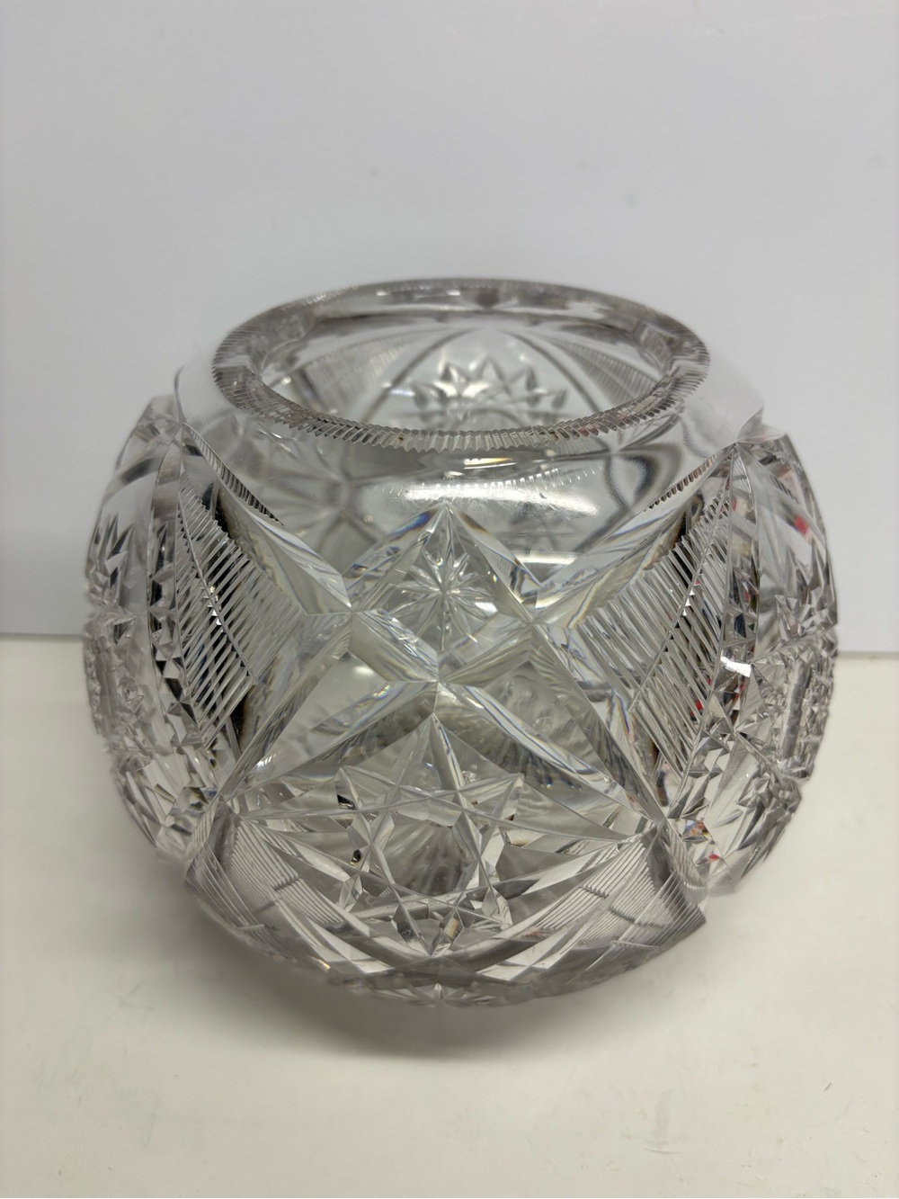 Vintage Cut Crystal Decorative Rose Bowl Starburst pattern 6.5x6”
